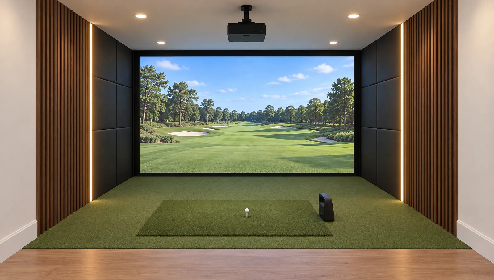 Golf simulator wall padding around the impact screen