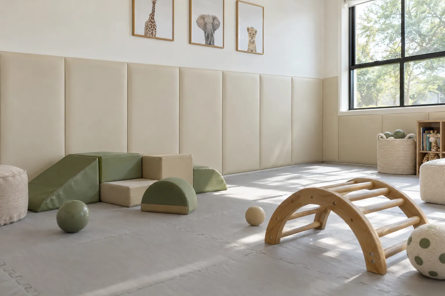 Padded walls in a kids' play room