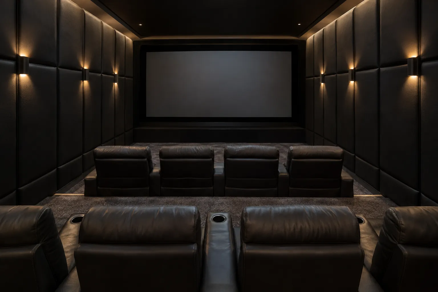 Soundproof wall panels in a home theater